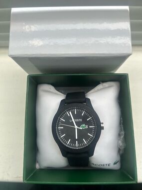 Lacoste Black Watch with Green Crocodile Accent